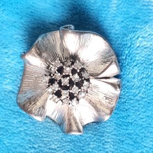 Vintage Premier Pewter Rhinestone Brooch Pendant Pin